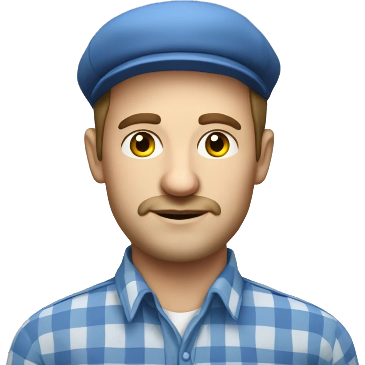 Portrait of a Russian taxi driver, economy class, he is wearing a blue checkered shirt
 emoji