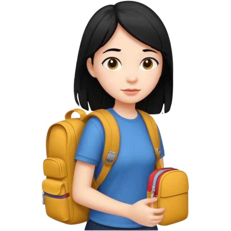 girl with black hair in short sleeves going to school emoji
