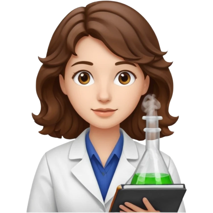 young women pharmacist studying science, wavy hair emoji