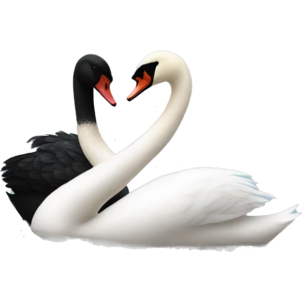 Black swan sitting on the left facing a white swan sitting on the right emoji