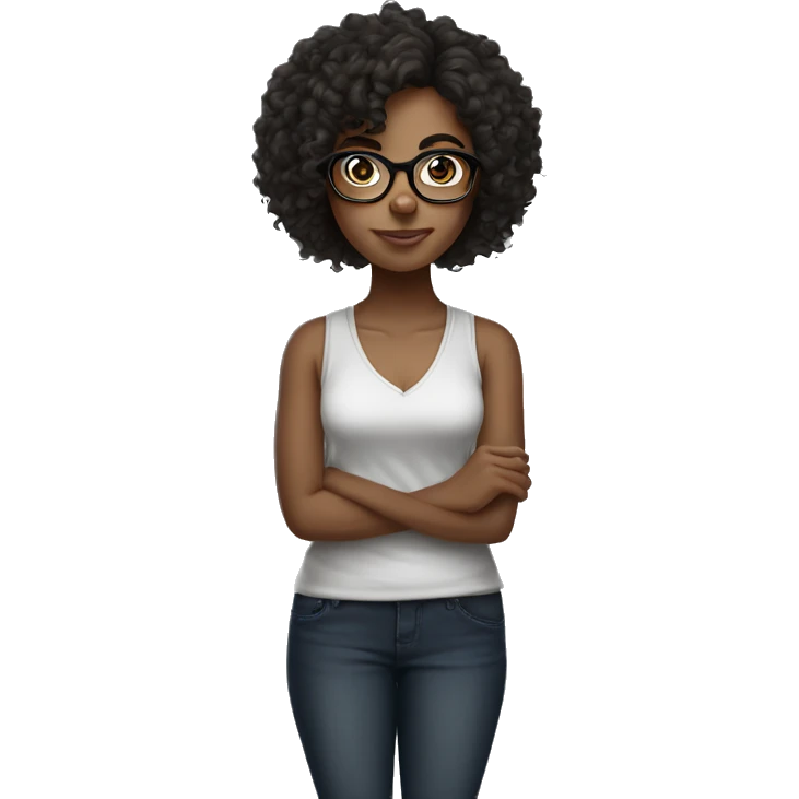 Middle weight curly girl columian with glasses dark hair emoji