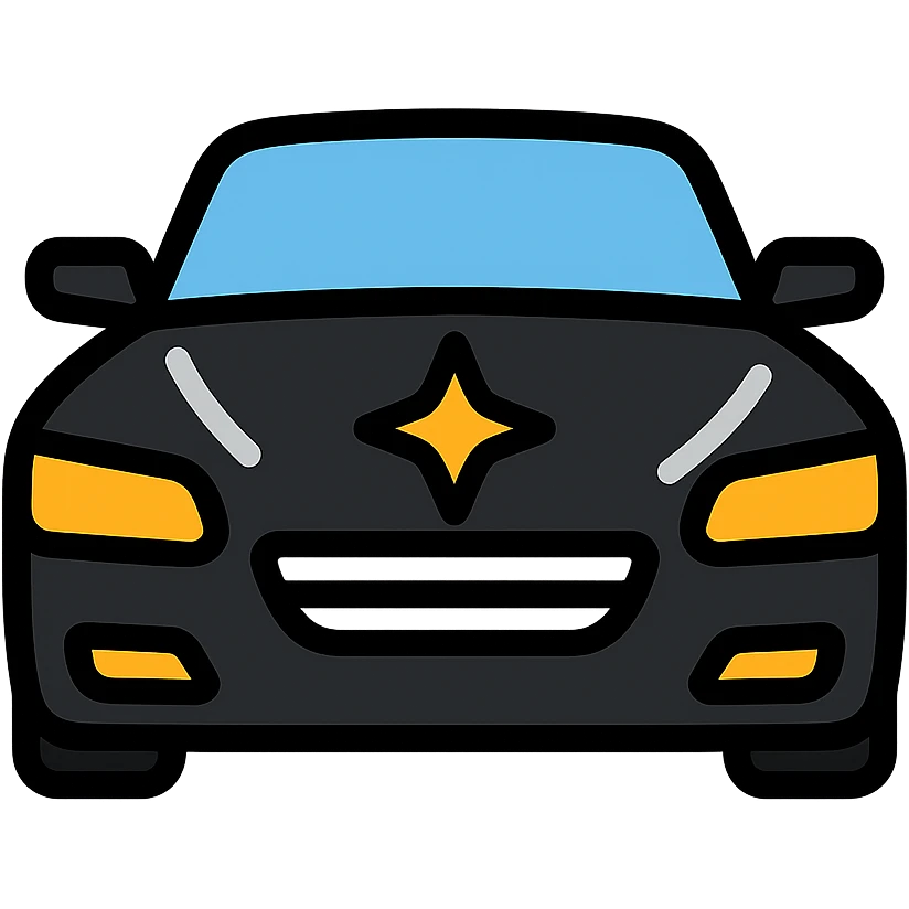 small bright silver or gold star on the glossy black surface of a high-end car, main color glossy black, subtle reflections, emphasis on mirror-like shine, modern and clean, not overloaded emoji