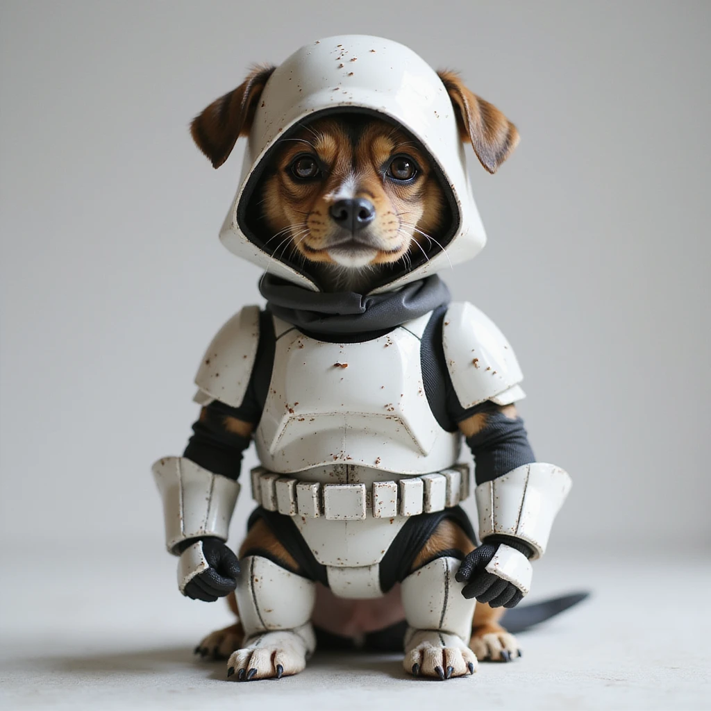 realistic dog in a stormtrooper helmet and armor, standing, photorealistic style emoji