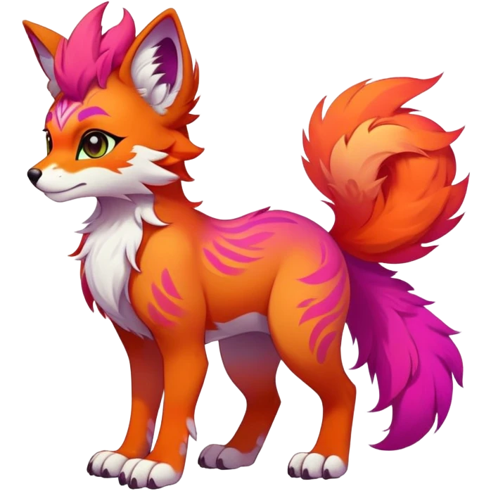 Male, masculine, Neon-colored multi-colored cute cool exotic Falvie-Fionbri-fantasy-creature-fursona, full body, with markings emoji