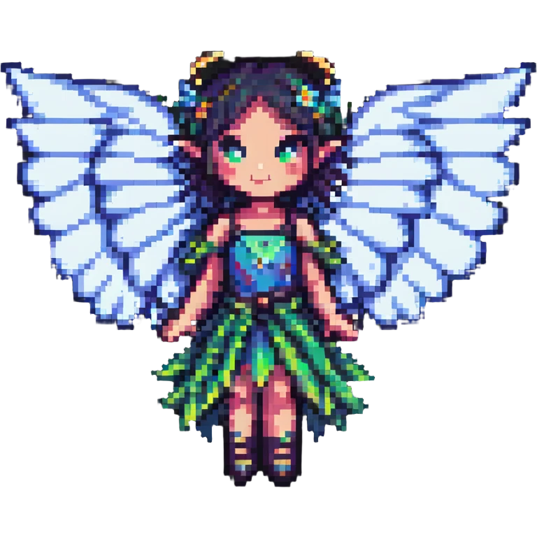 cute and magical fairy with wings in pixel art style emoji