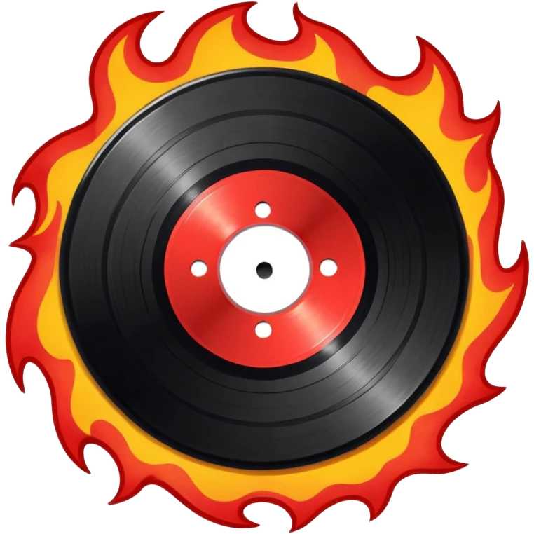 a black vinyl record white stick  with red outlin and flames  emoji