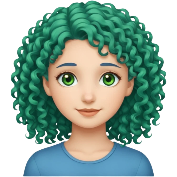 Girl with curly blue hair, green eyes, and very fair skin. emoji