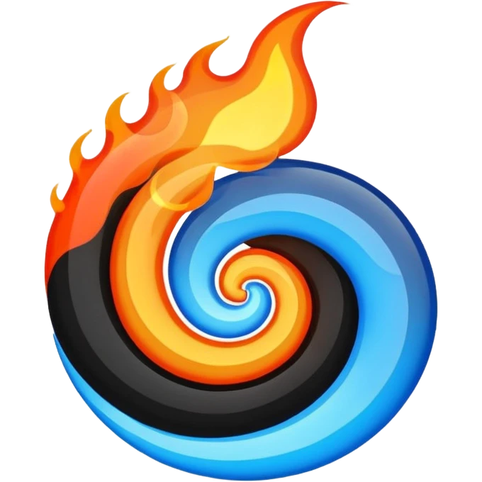 Let the background be black themed fire and water spiral shape emoji