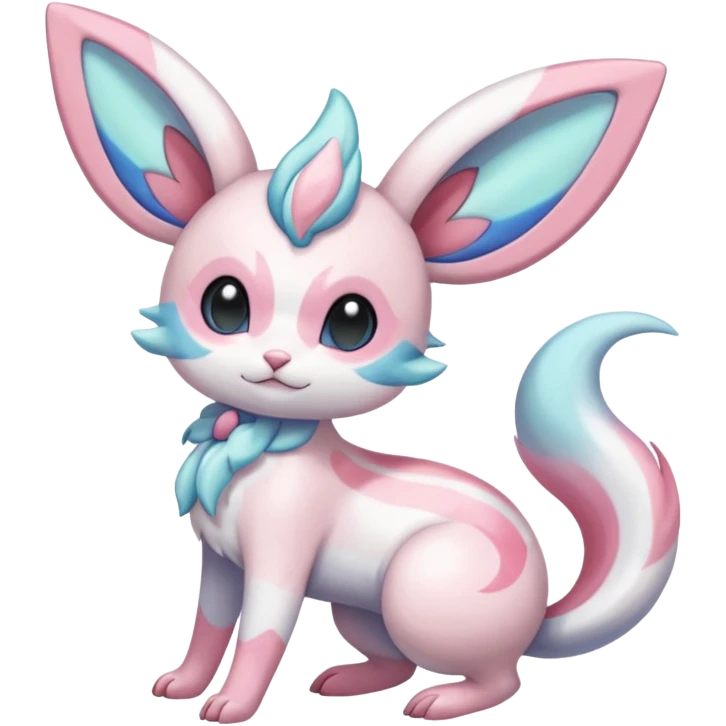 Shiny iridescent white albino Meloetta-Sylveon-Espurr-Palkia-Minccino-Chinchilla-fusion-animal-hybrid-creature, full body  emoji