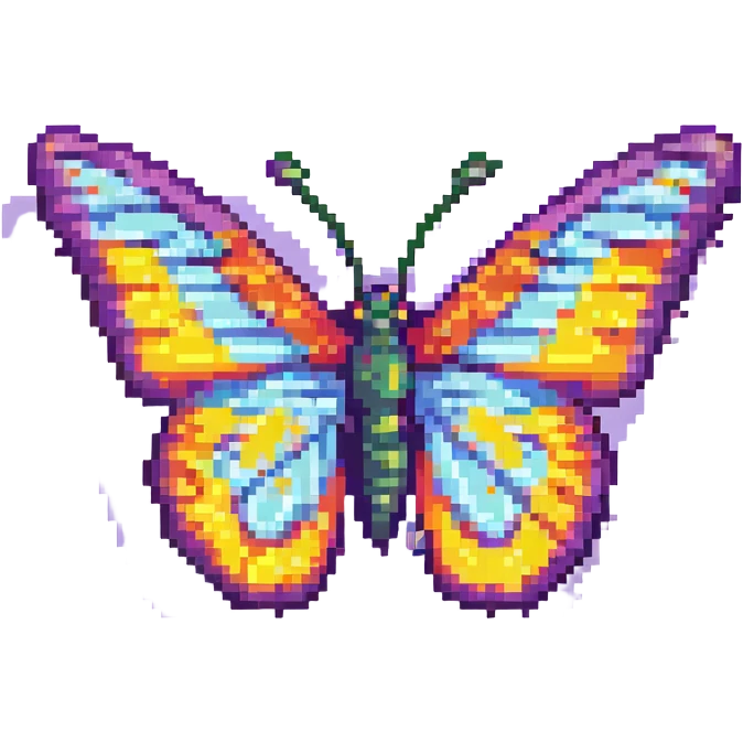 a butterfly in pixel art style, simple and retro, bright colors emoji