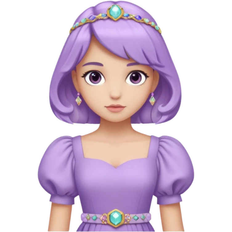 A pastel purple dress with puffed sleeves and gemstone belt.




























 emoji