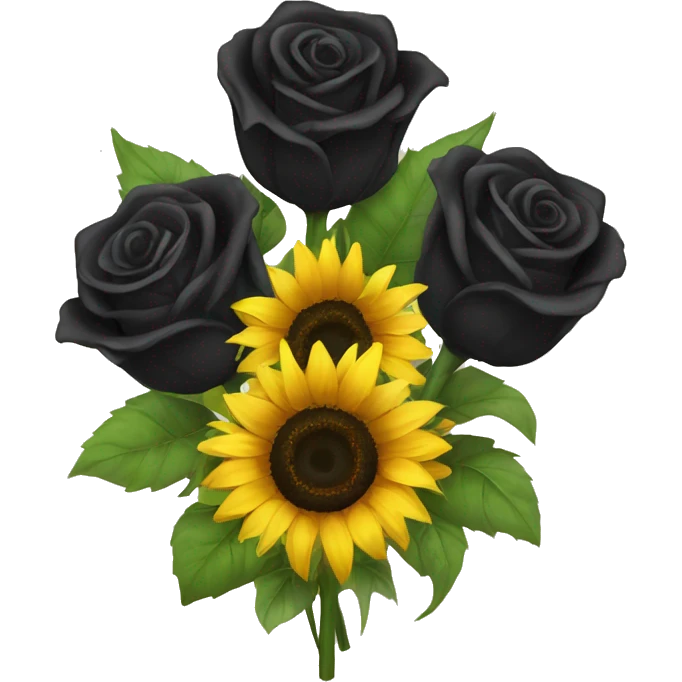 Bouquet of black roses and sunflowers emoji