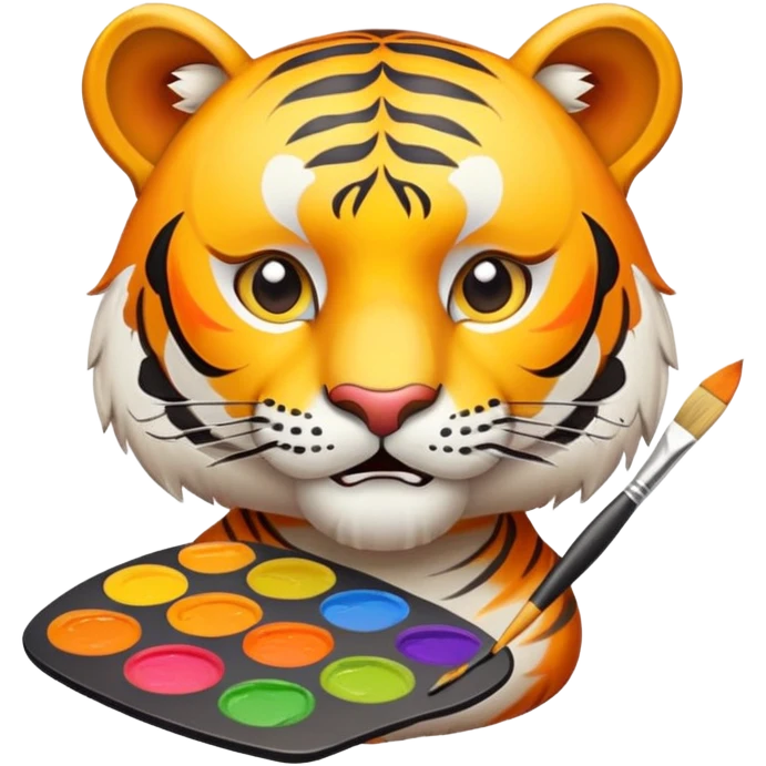 artist tiger face with palette and paintbrush for Twitch emote emoji