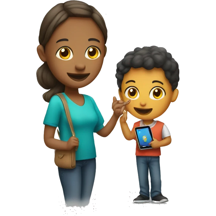 young student with iPad and his mother emoji