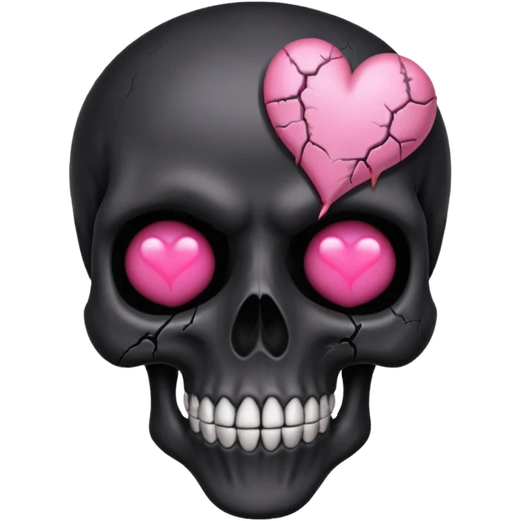 emo black skull with a pink heart emoji