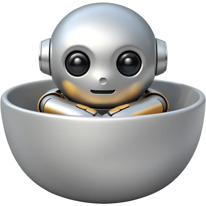 small robot curled up in a round bowl emoji