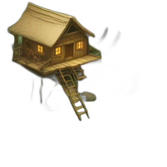 mysterious island with wood cabins emoji