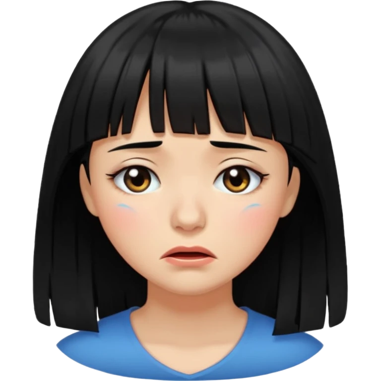Mulher cabelo preto de franja chorando tudo escuroo emoji