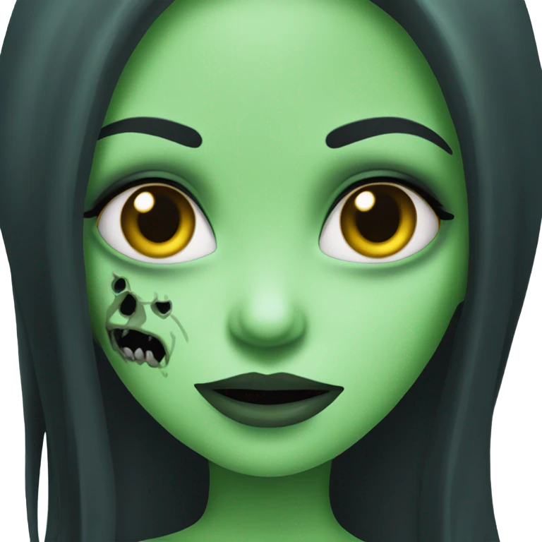JUST ONE BRUNETTE zombie girl in horror green skin and long black hair emoji