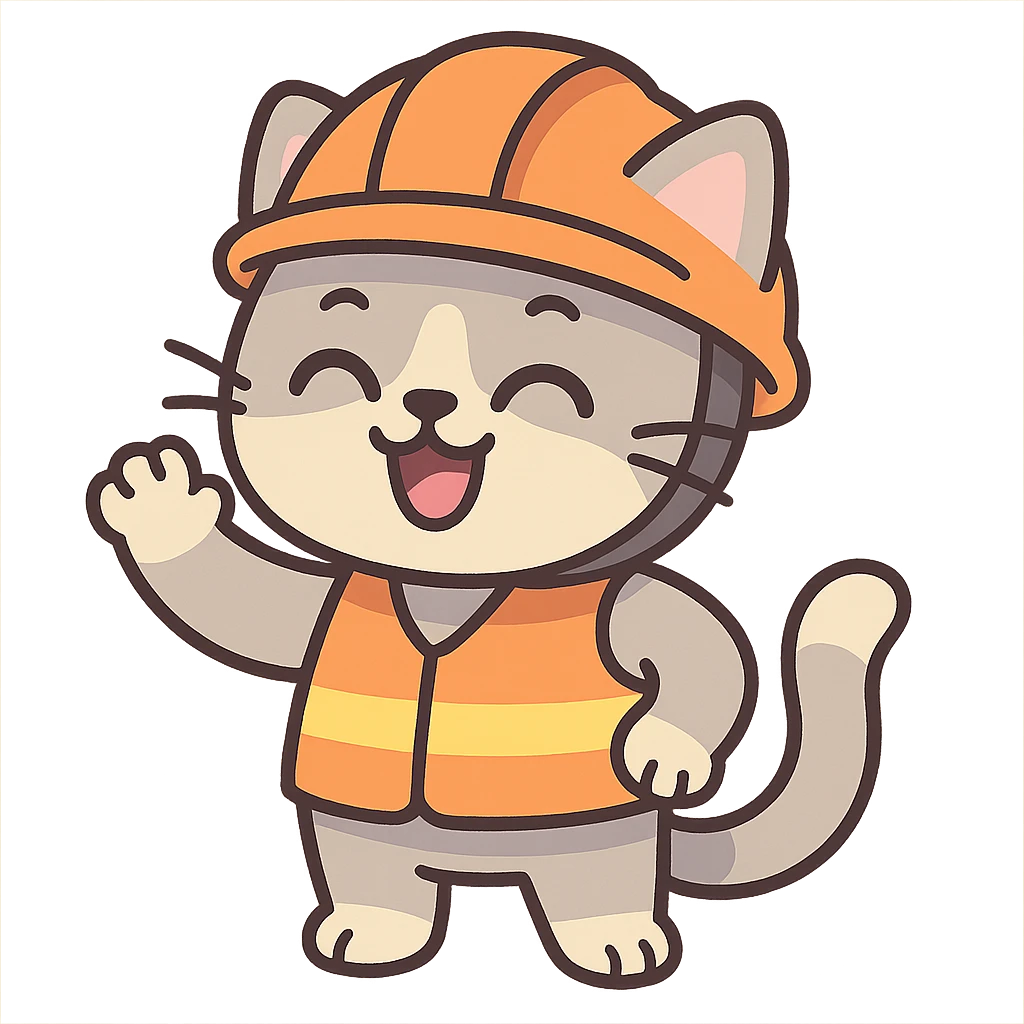 adorable anime cat in orange helmet and vest emoji
