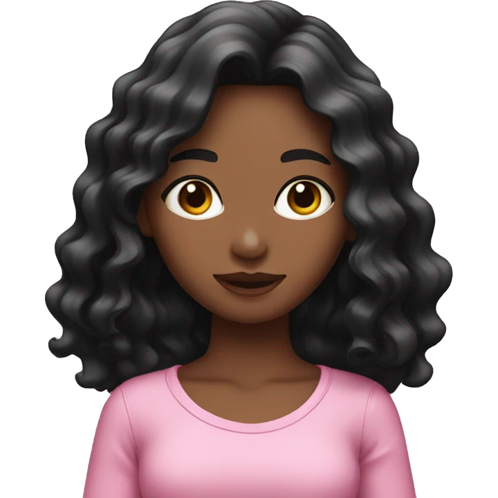 Girl with wavy long black hair pink emoji