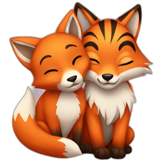fox cuddles with tiger emoji