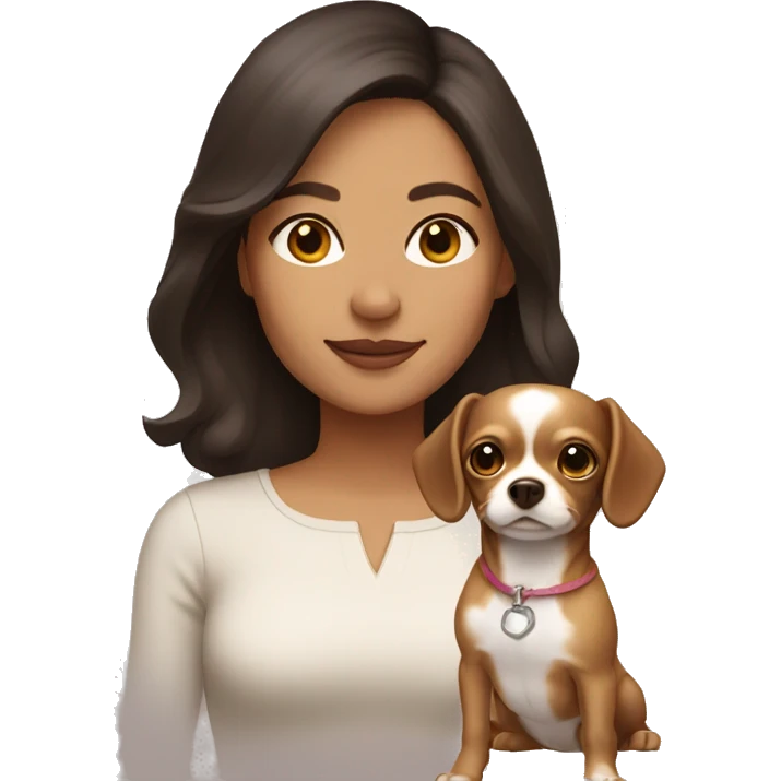 woman with shoulder length dark brown hair with a light brown chihuahua  emoji