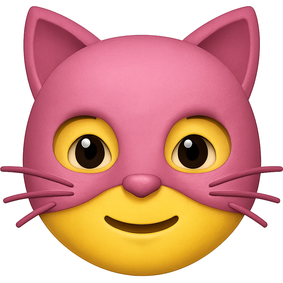 face with pink cat mask emoji, digital illustration, remove background emoji