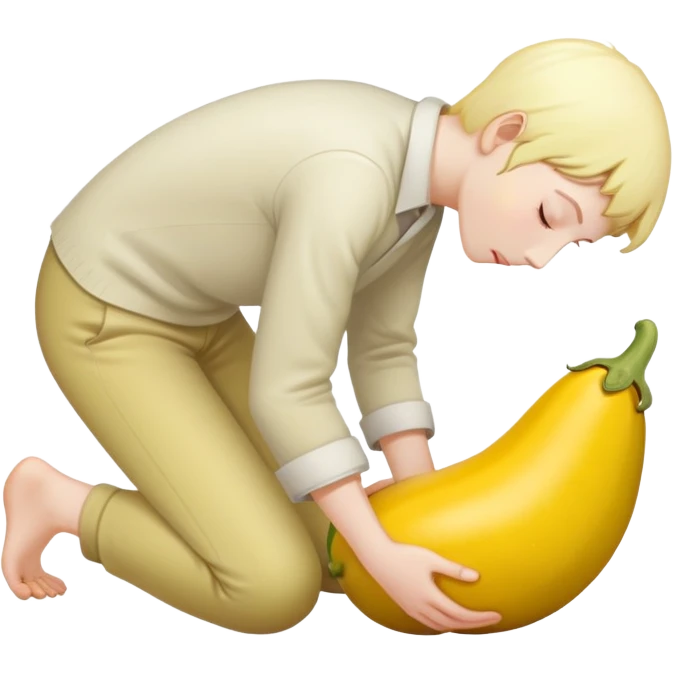 yellow eggplant connected to pregnant person, bowing person facing sideways emoji