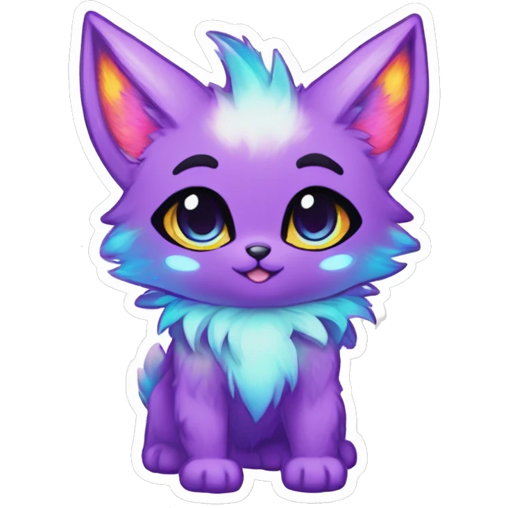 Anthro Fluffy Cool Cute Magical Elemental Shiny Colorful Neon Vibrant Colors Sparkle Kemono-style Chibi Fantasy-Animal-Fakémon-Pokémon-Hybrid Fur Sona Aesthetic Full Body Sticker emoji