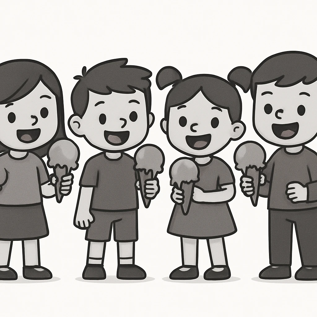happy children with melting ice cream cones emoji