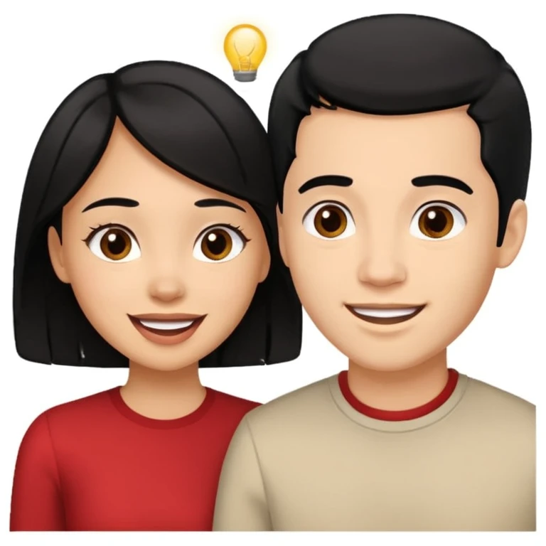 light skin black hair woman talking with a light skin black hair man, she's exited an he's happy, we're face to face emoji