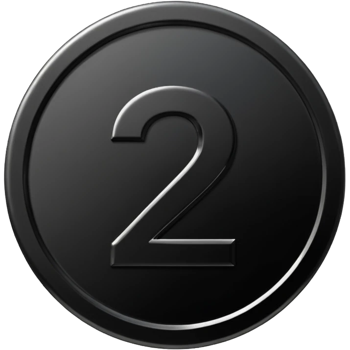 Emoji icon of a black coin with engraved number 2, minimalist style, isolated emoji