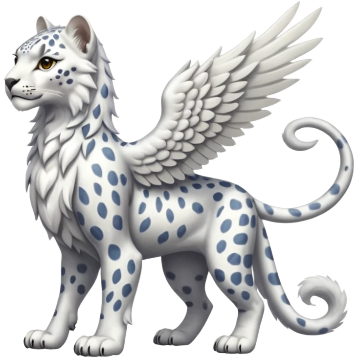 Albino white-furred Snow-Leopard-Gryphon-griffin-chimera-hybrid, full body emoji