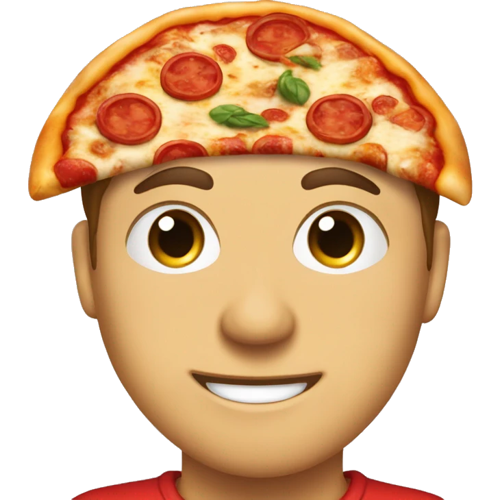 Een pizza met armen en benen en gezicht emoji
