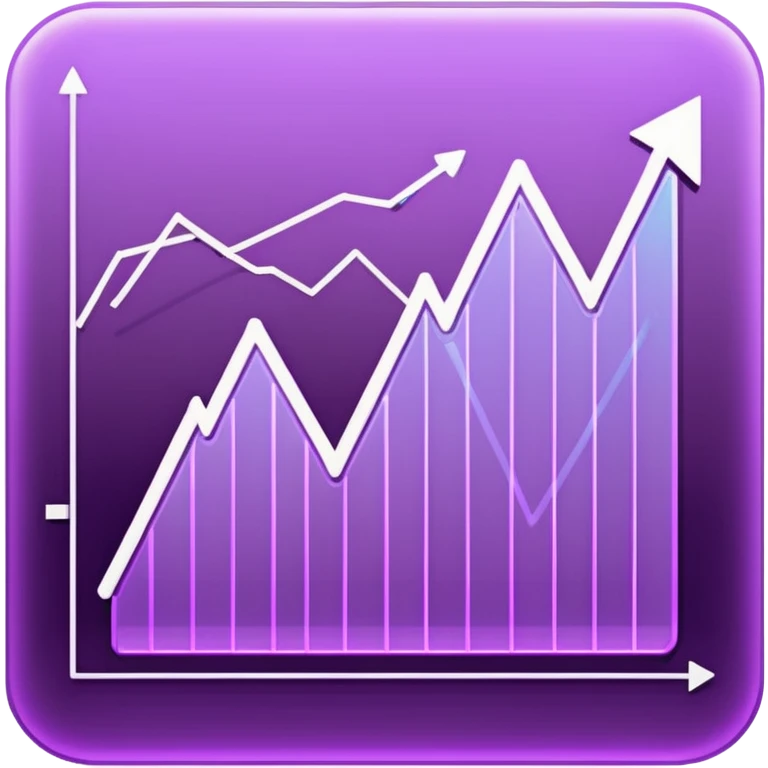 A glowing purple hologram of a line chart emoji