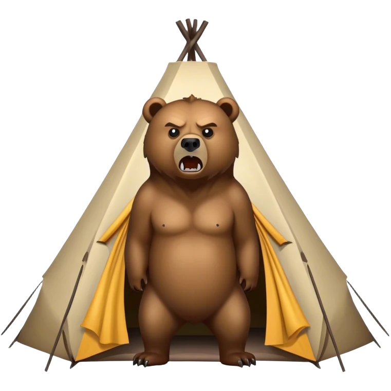 angry grizzly bear looking at a tent emoji
