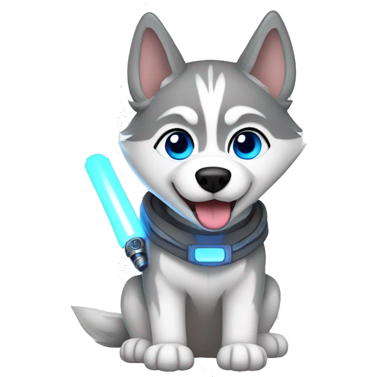 Gray Siberian Husky with blue eyes Jedi holding lightsaber  emoji