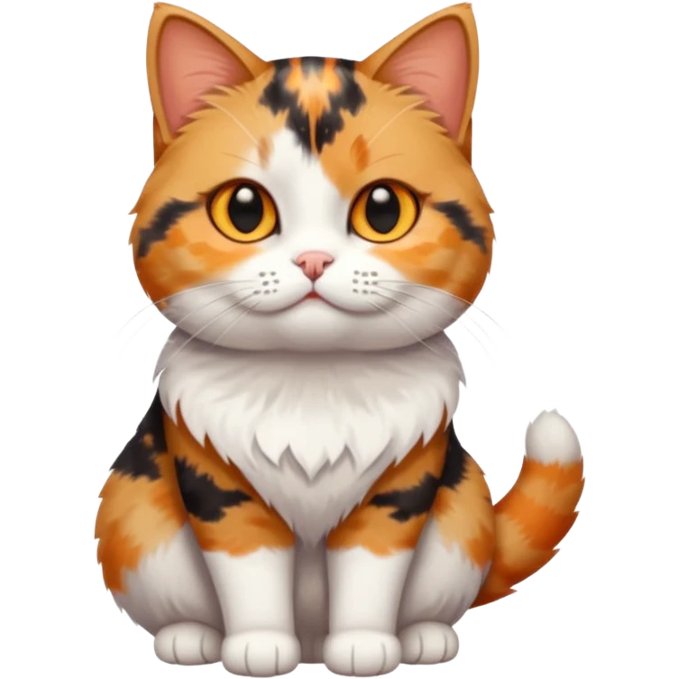 full body calico tabby + white cat with small head and short but chubby body emoji
