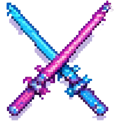 a pair of crossed lightsabers, one magenta and one blue, pixel art style emoji