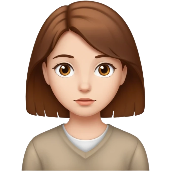 girl with brown hair standing up neutral expression emoji