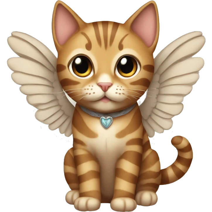 An adult and entiere brown striped cat with angel’s wings emoji