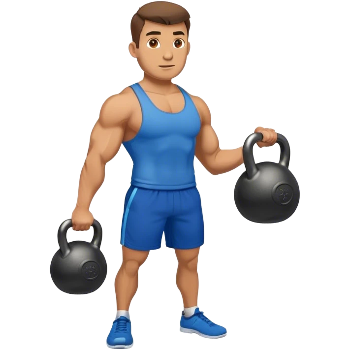 buff man with blue shorts holding kettlebell emoji