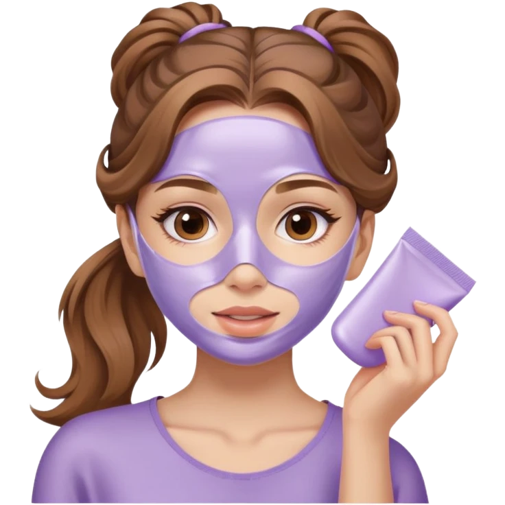 girl with wavy light brown hair in ponytail applying lilac skincare mask emoji