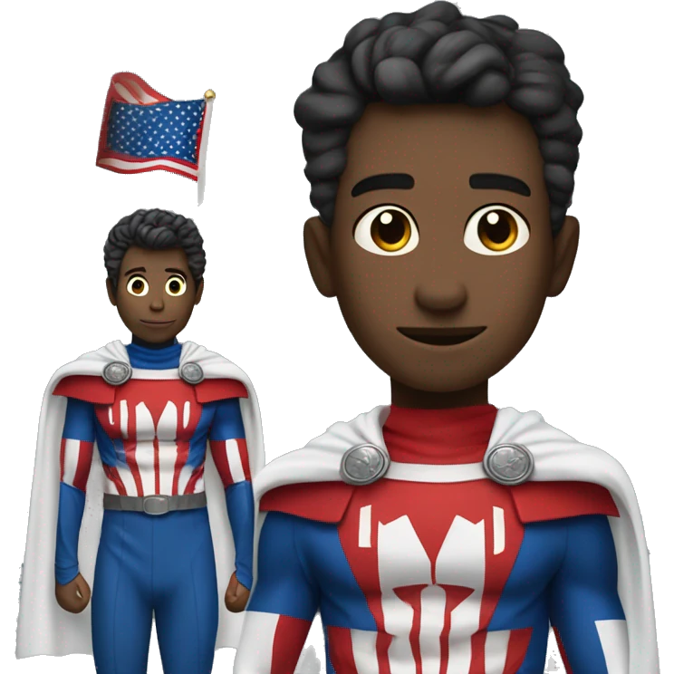 Emoji of Homelander from ‘The Boys’ series. USA flag-inspired costume with cape (red, blue, white). Confident, slightly menacing expression. emoji
