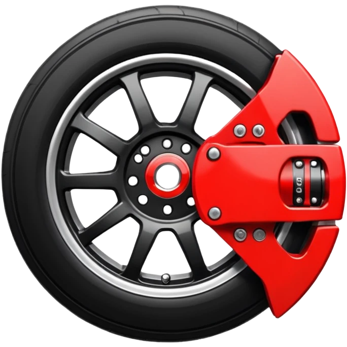 Car wheel emoji with red brake caliper inside wheel emoji