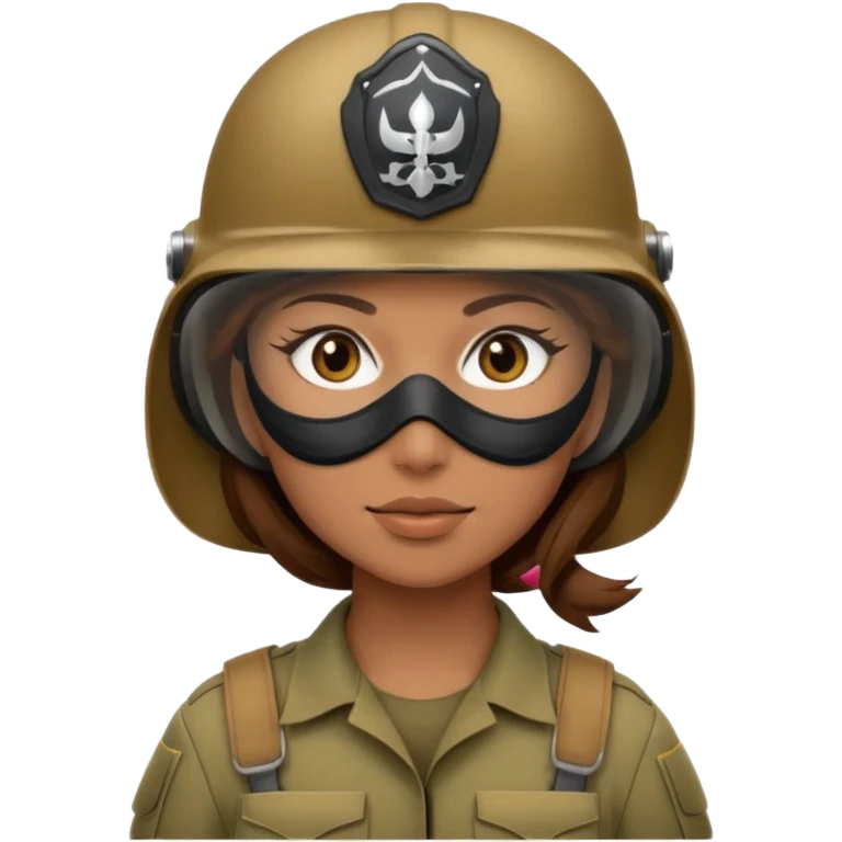 woman soldier with brown hair and wearing mask emoji