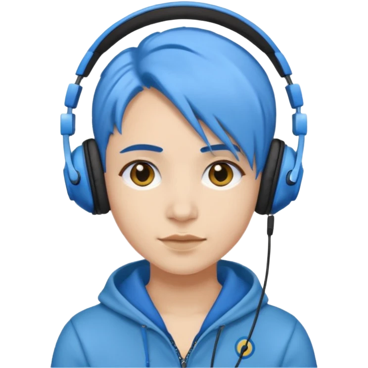 blue haired earringed heaphone wearing emoji
