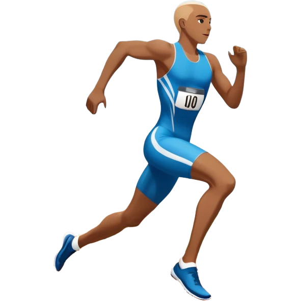 An icon symbolizing professional running: a dynamic sprinting athlete in motion on a track, leaving motion lines behind. The background features a large stadium with cheering crowds, a digital timer, and a clear blue sky. Transparent background emphasizes speed, endurance, and competition. emoji