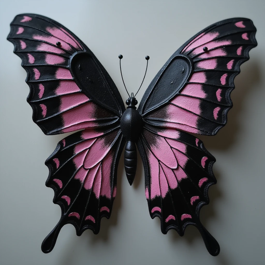 realistic gothic butterfly with black and pink wings, photorealistic style emoji
